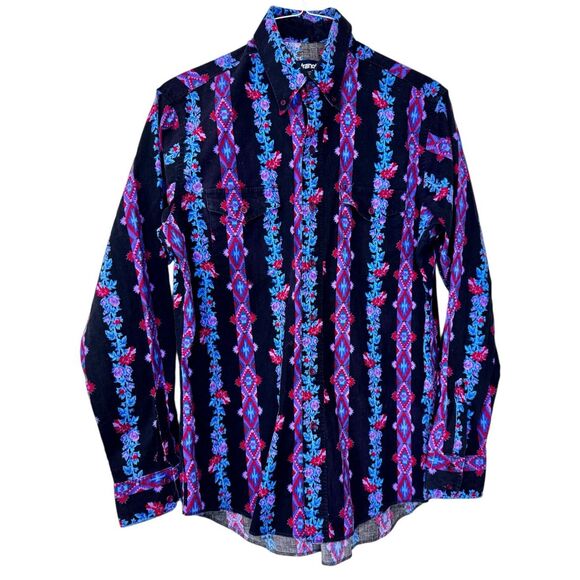 Vintage Wrangler Cowboy Cut Single Stitch Southwestern Floral Aztec Long Sleeve - Picture 1 of 8